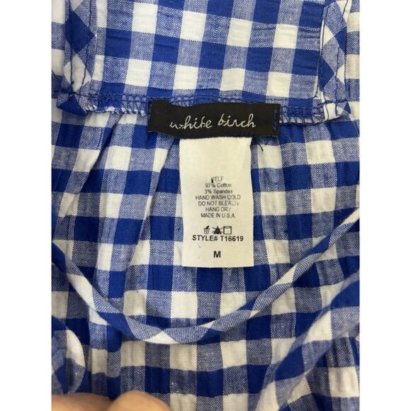 Cottage feminine Boutique White Birch Double Bell Sleeve Gingham Plaid Top Sz M - Picture 6 of 6